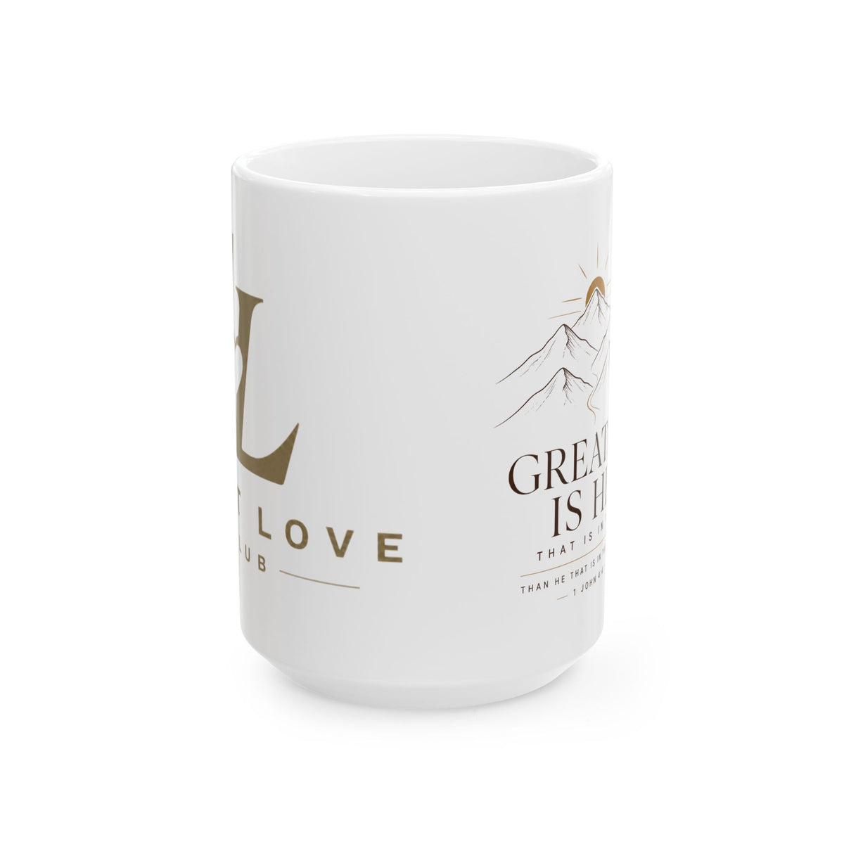 Inspirational Ceramic Mug — "Greatness is Here" Mountain Coffee Cup (11oz, 15oz)