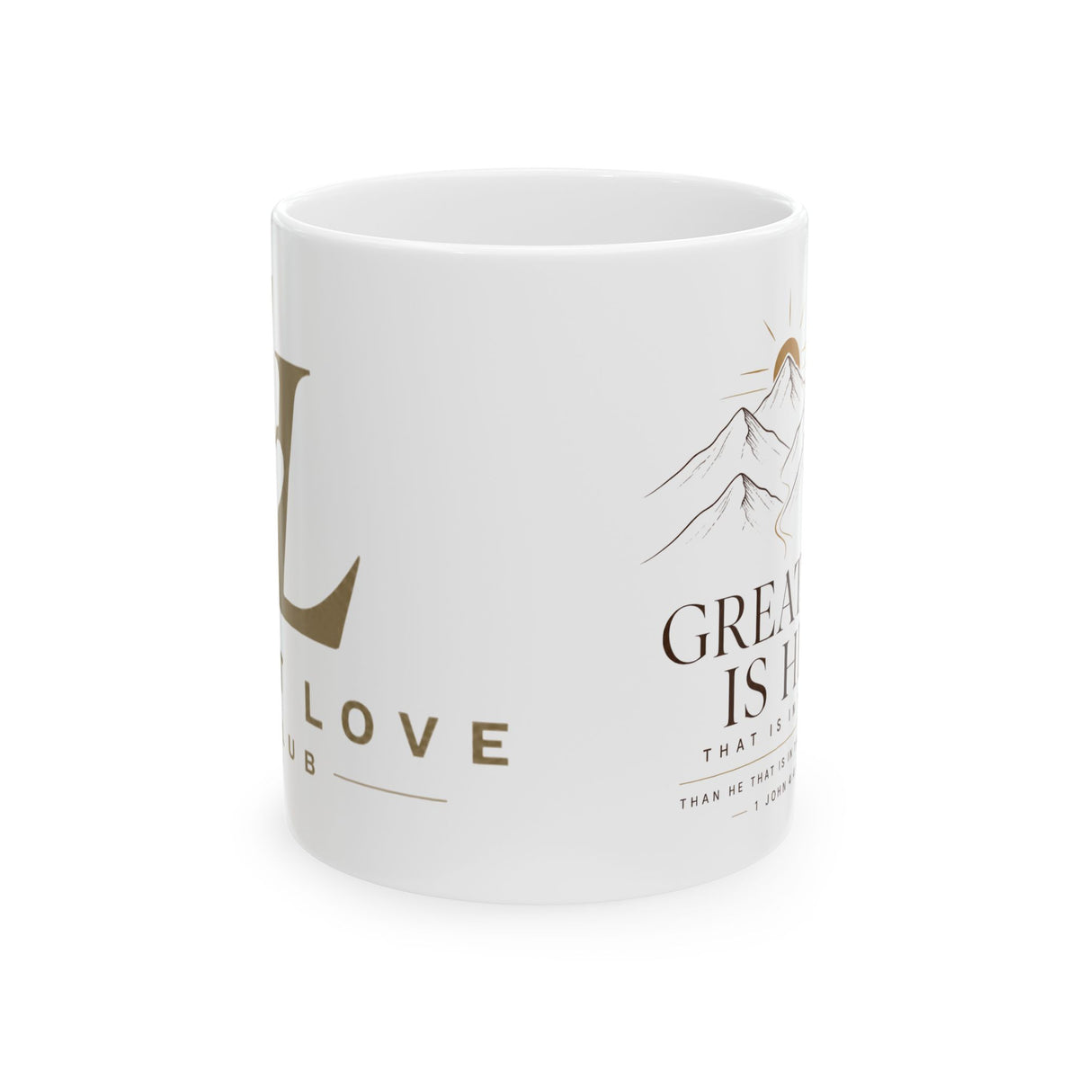 Inspirational Ceramic Mug — "Greatness is Here" Mountain Coffee Cup (11oz, 15oz)