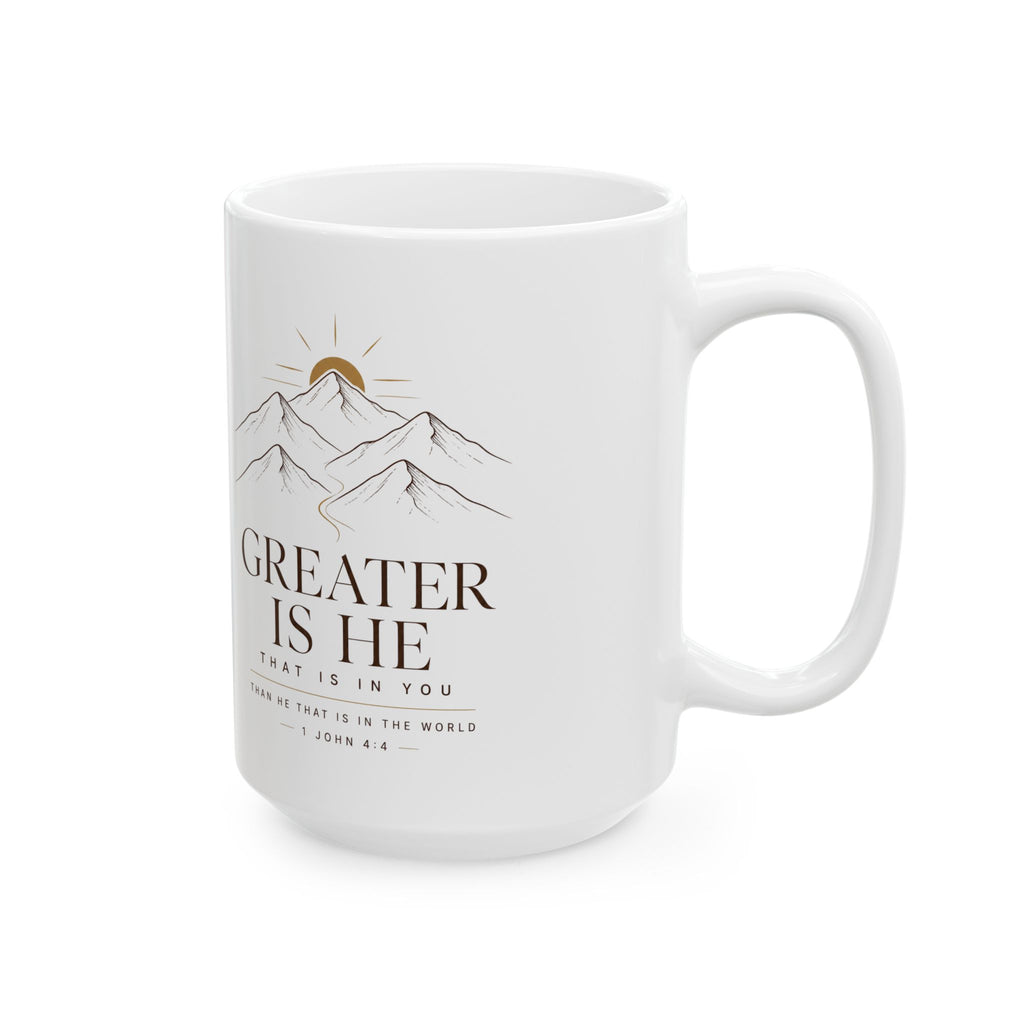 Inspirational Ceramic Mug — "Greatness is Here" Mountain Coffee Cup (11oz, 15oz)