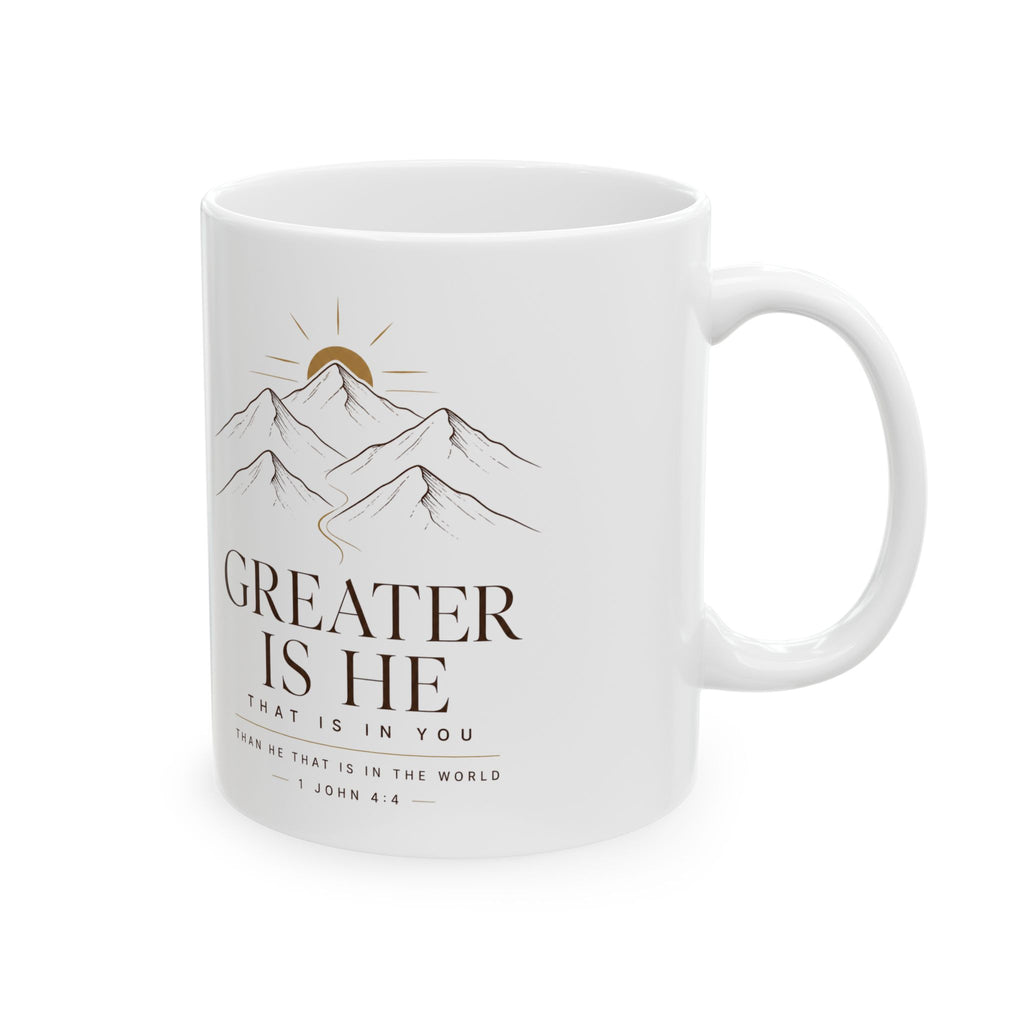 Inspirational Ceramic Mug — "Greatness is Here" Mountain Coffee Cup (11oz, 15oz)